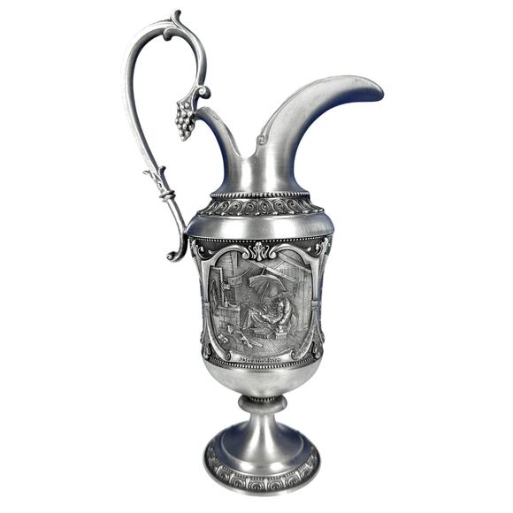 WMF Zinn Pewter Ewer Pitcher Carl Spitzweg Artist Germany 11.5" Very Rare-Mint! - Picture 2 of 11